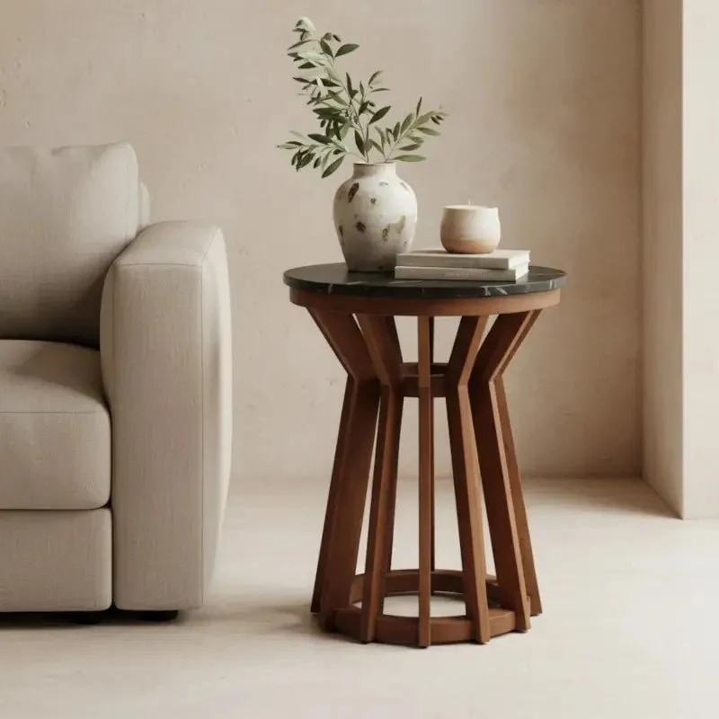 Runder Beistelltisch Holz & Marmor Sabah