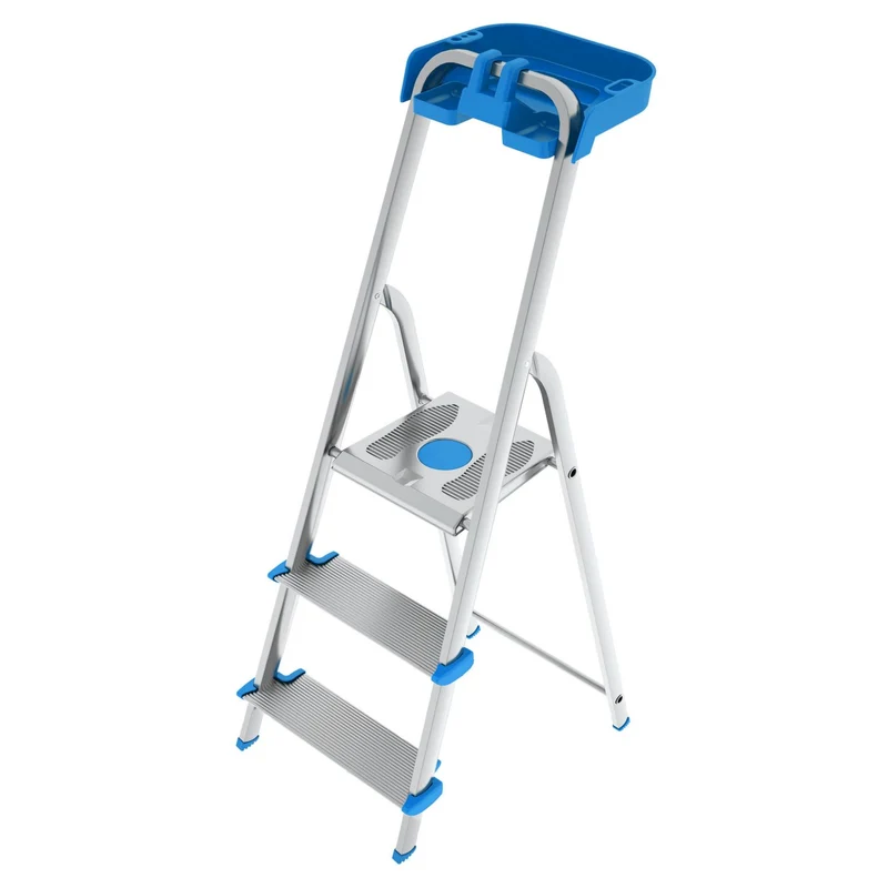 Colombo ATLANTICA – Aluminium-Trittleiter mit 3 Stufen und Werkzeugablage, bis 150 kg, EN 131, TÜV-GS, Made in Italy