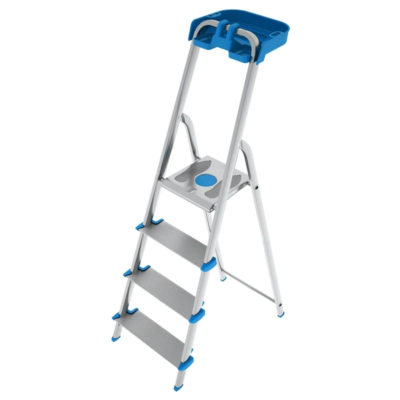 Colombo ATLANTICA – Aluminium-Trittleiter mit 4 Stufen und Werkzeugablage, bis 150 kg, EN 131, TÜV-GS, Made in Italy