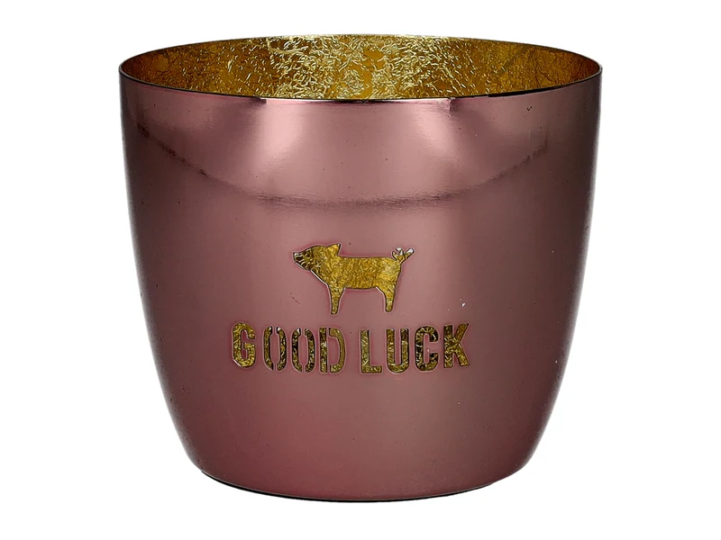 Giftcompany Madras Windlicht M Ferkel/Good luck rot/gold 8,5cm