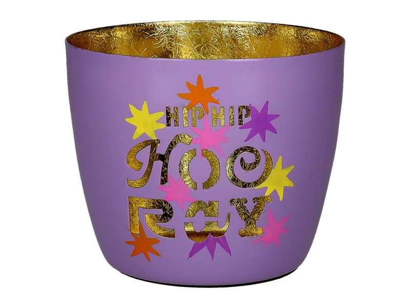 Giftcompany Madras Windlicht M Hip hip hoo ray lila/gold 8,5cm