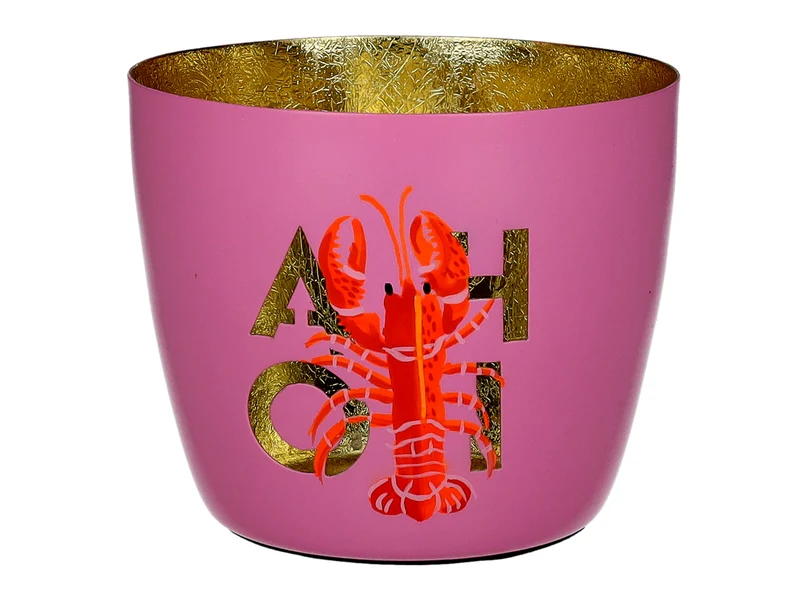 Giftcompany Madras Windlicht M Ahoi/Hummer rosa/gold 8,5cm