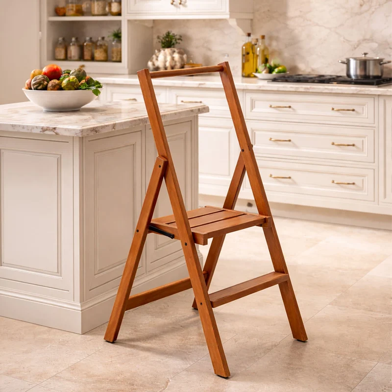 Arit Kimora 2 – Trittleiter 2 Stufen, Holz, Klappbar, Made in Italy, rutschfeste Stufen, breite Plattform, Beine auf dem Boden, kirschfarben