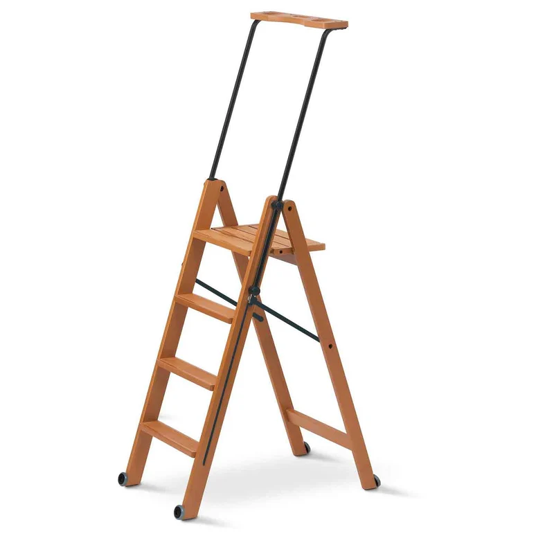 ARIT Tuscania 4 – Holz-Trittleiter mit 4 rutschfesten Stufen, Sicherheitssystem und Rollen, Kirschbaumfarbe, Made in Italy