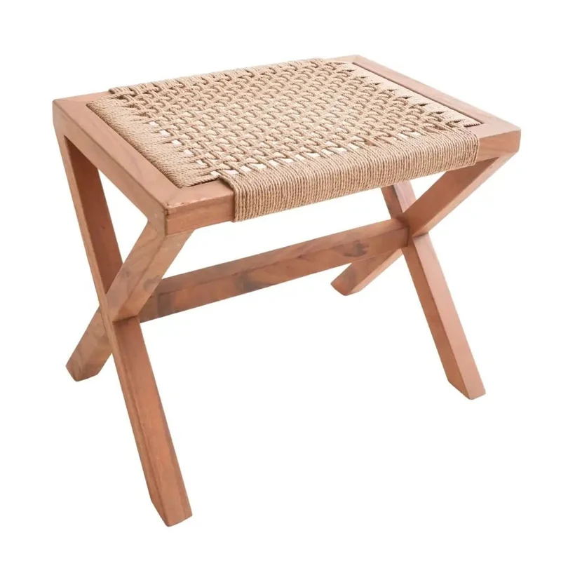 Holz-Sitzhocker mit Geflechtsitz Indra
