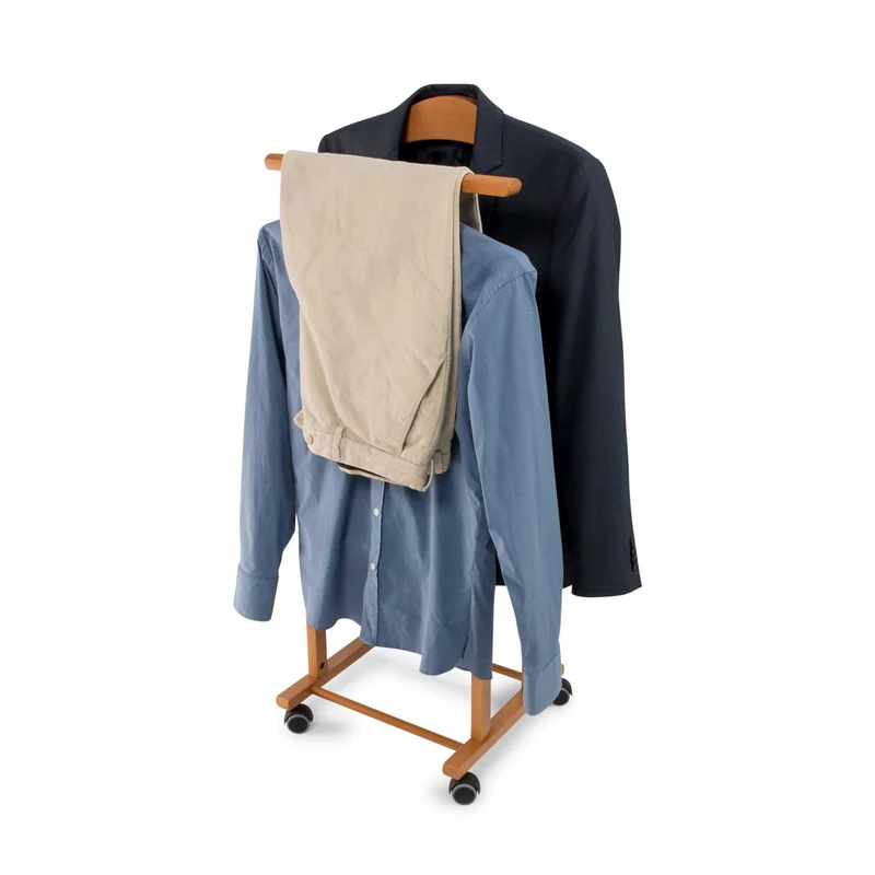 ARIT TRENDY - Garderobenständer, Herrendiener, Stummer Diener Holz, Bestehend aus 2 Bügeln und 1 Hosenständer, Gummifüße am Boden, Farbe Kirsche