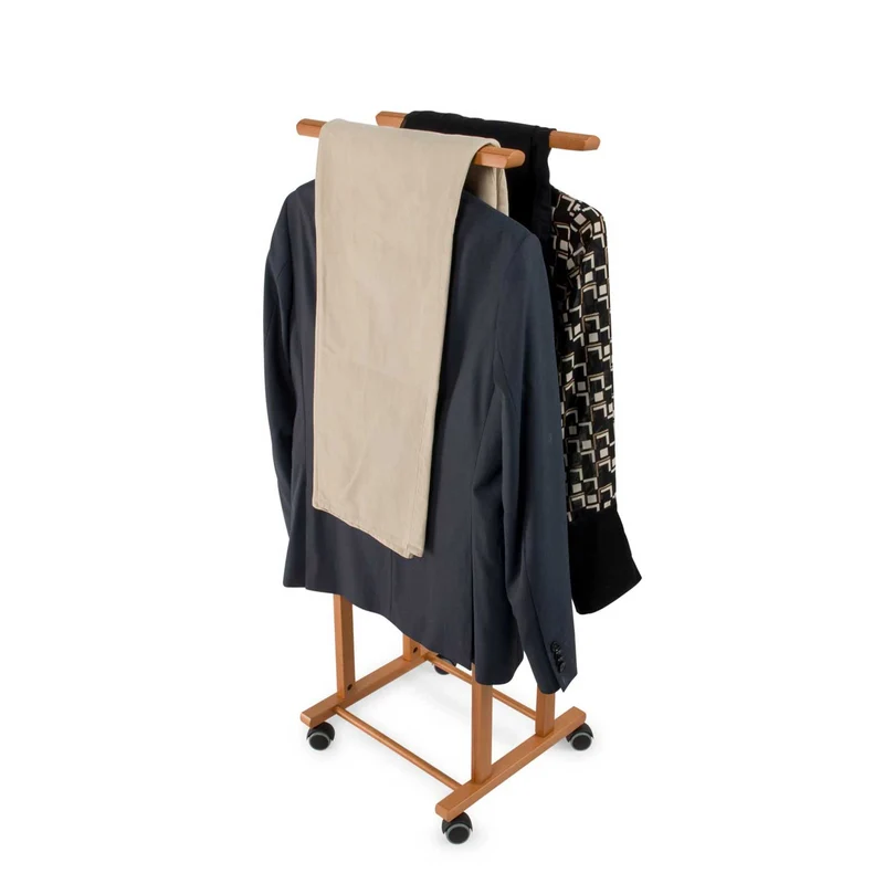ARIT CLEVER – Herrendiener aus Buchenholz mit 2 Kleiderbügeln und 2 Hosenhaltern, Kirschbaum, Made in Italy