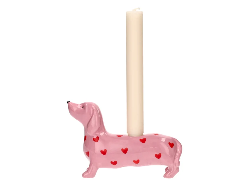 Giftcompany Mignon Kerzenhalter Dackel mit Herzen rosa 11,5cm