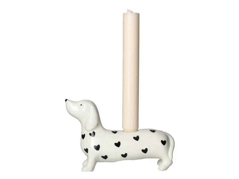 Giftcompany Mignon Kerzenhalter Dackel mit Herzen weiß 11,5cm