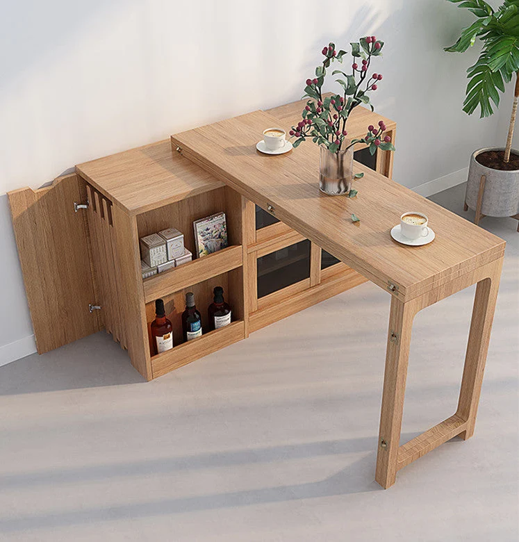 Klapp- und erweiterbarer Multifunktions-Esstisch mit verstecktem Aufbewahrungs-Design-Schrank