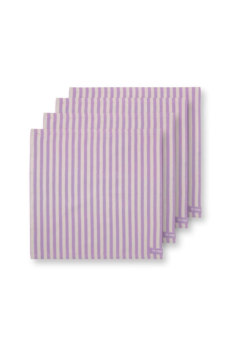 PIP STUDIO Lily&Lotus Stripes Servietten lila 40x40cm 4 Stück