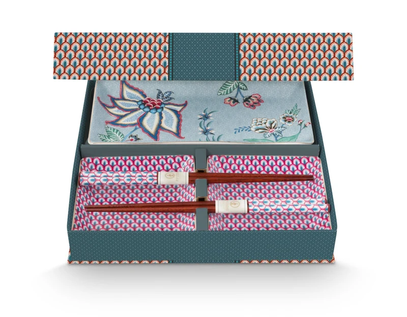 PIP STUDIO Flower Festival Oriental Geschenkset quadratisch blau 6tlg