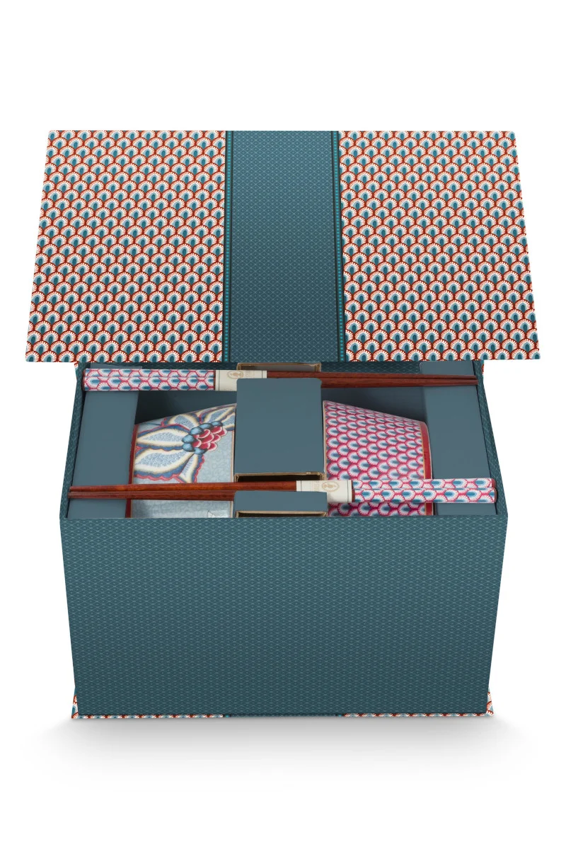 PIP STUDIO Flower Festival Oriental Geschenkset Schalen und Essstäbchen blau 15cm
