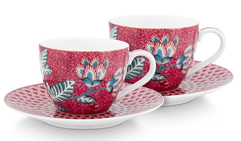 PIP STUDIO Flower Festival Espresso m.U. dark pink 120ml Set2