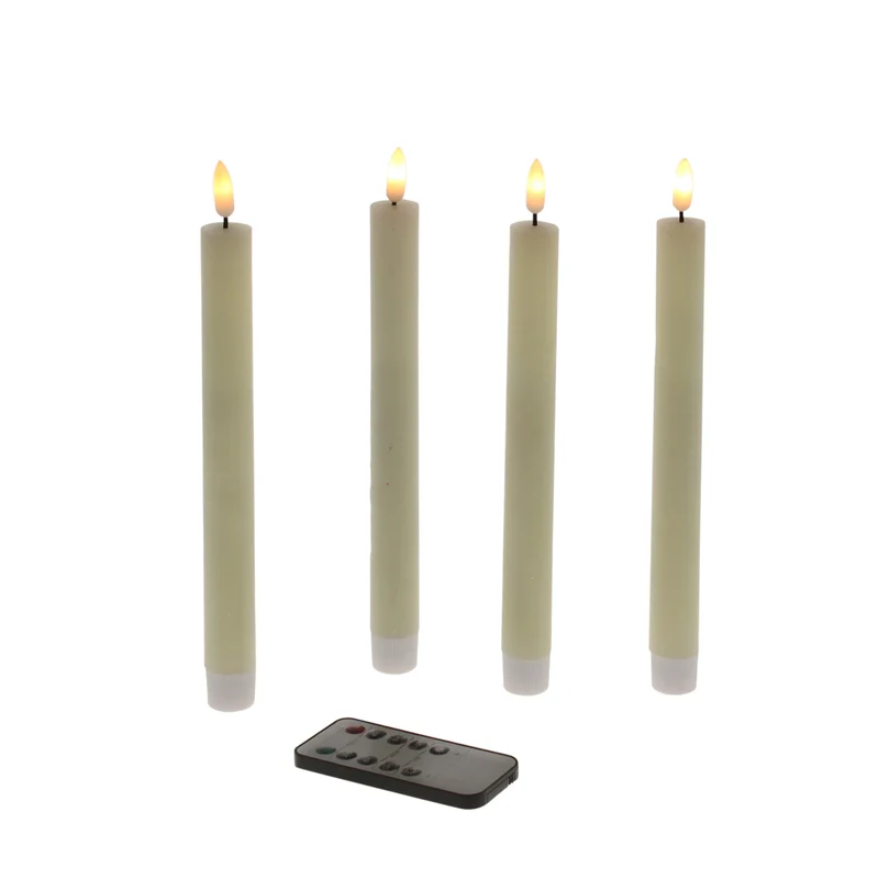 Werner Voß LED Stabkerze Echtwachs creme 24,5cm Set4