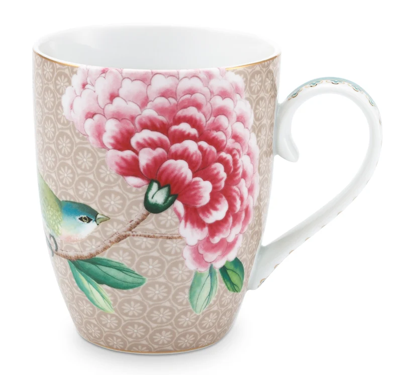PIP STUDIO Blushing Birds Henkelbecher khaki 0,365l