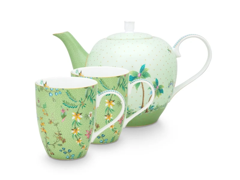 PIP STUDIO Jolie Flowers Green Teeset groß Set3