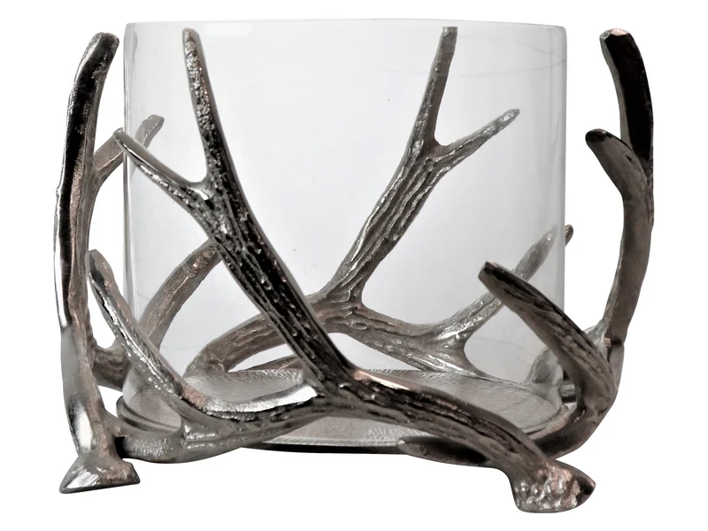 Hoff-Interieur Windlicht Geweih silber 28 x 18 cm