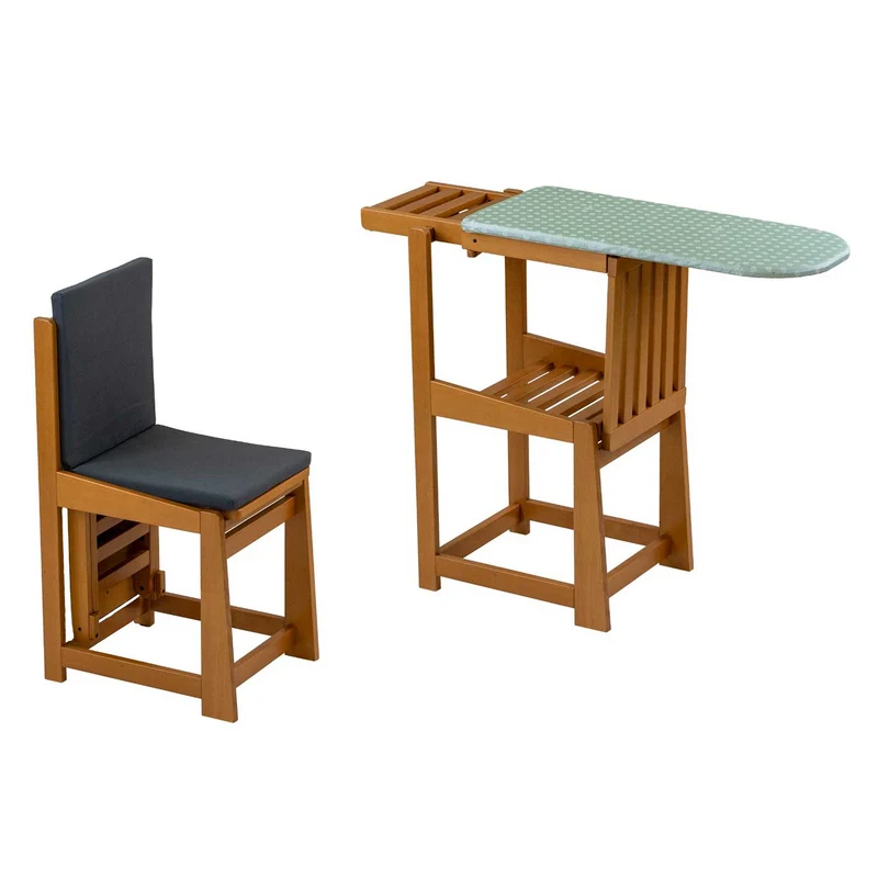 ARIT SINFONIA - Bügelbrett, Bügelbrett Stuhl, 2-in-1, Bügeltisch, mit Arbeitsplatte 81 x 35 cm und Bügeleisenhalter, Kissen mit Rückenlehne, Holz, Kirsch