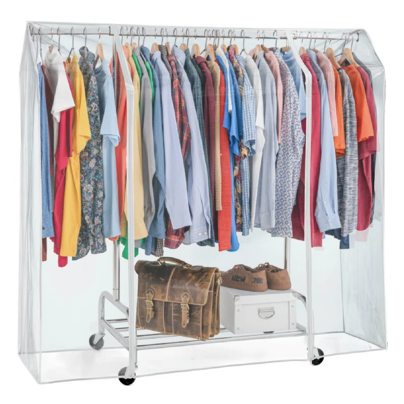 Tatkraft Defender – Transparente Schutzhülle für Kleiderständer, 160 × 60 × 145 cm, 2 Reißverschlüsse, Staub-, Feuchtigkeits- und UV-Schutz.