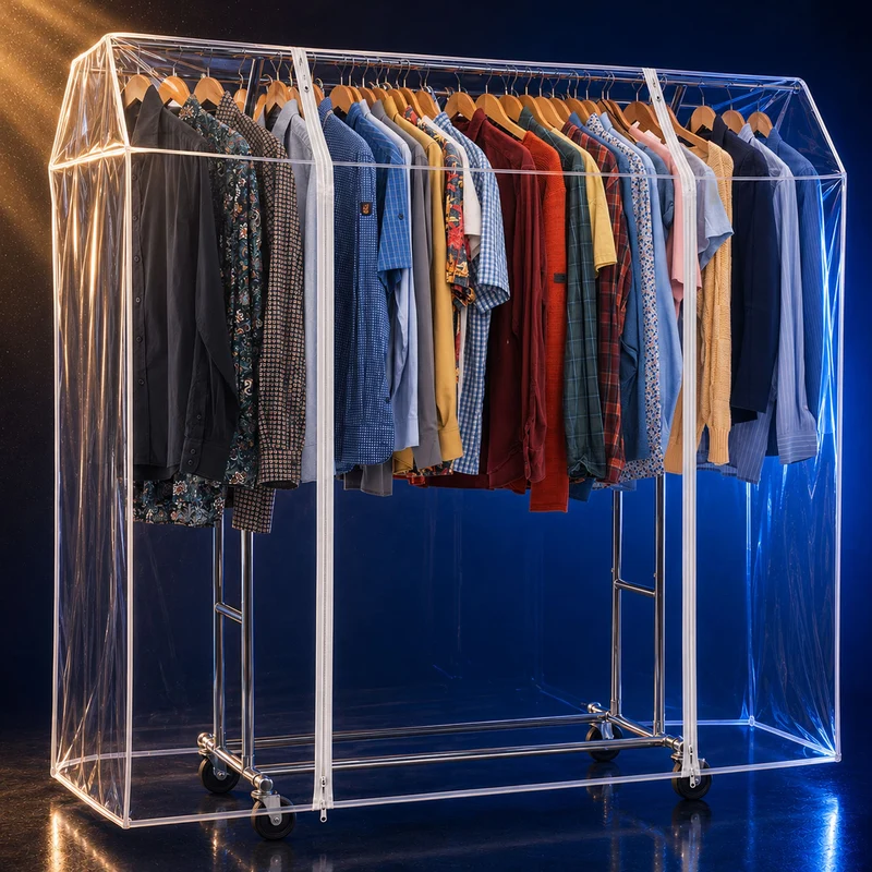 Tatkraft Safe - Kleiderständer Abdeckung, Transparent, 169×90×170 cm, Schutzhülle für Kleiderständer Doppel, 2 Reißverschlüsse, Staubschutz, UV-Schutz