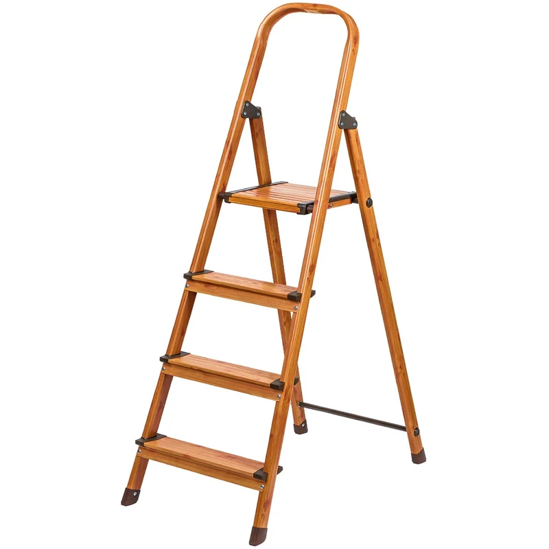 Tatkraft Upgrade 4 – klappbare Trittleiter mit 4 rutschfesten Stufen, bis 150 kg, 3 kg, Aluminium, Holzoptik