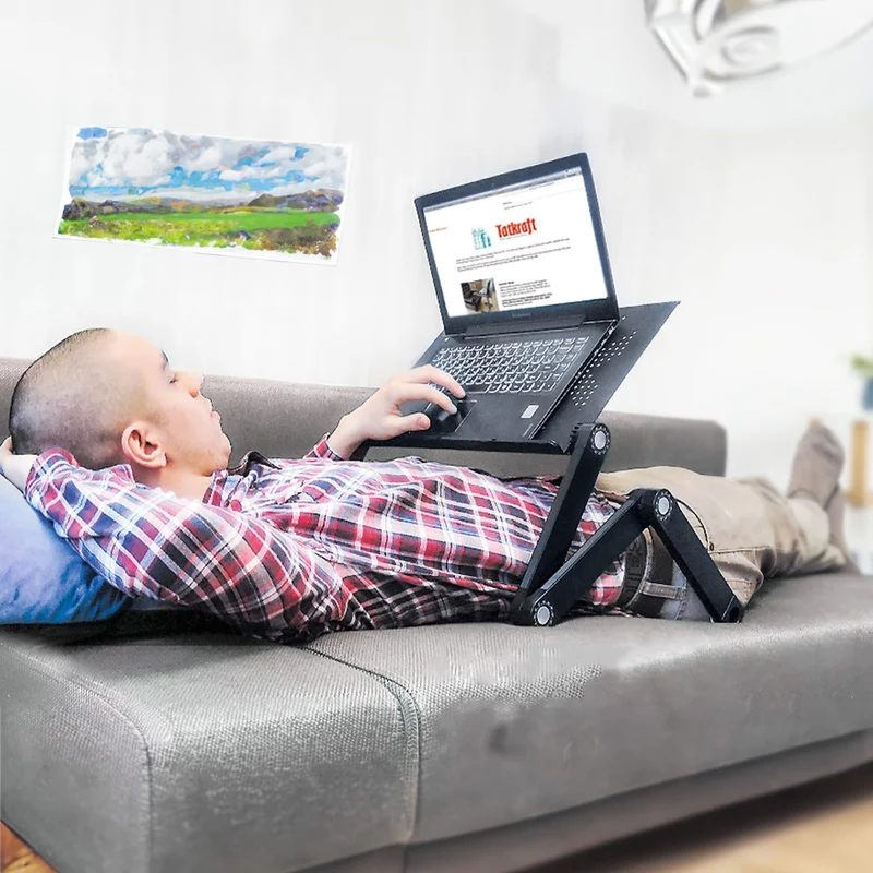 WonderWorker Newton Laptop Ständer Höhenverstellbar, Laptoptisch Sofa, Laptoptisch Bett, Klappbar, Laptoptisch im Liegen, aus Aluminium, Schwarz