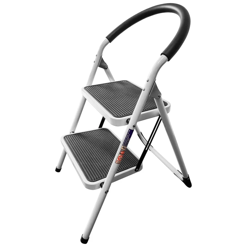 WonderWorker Barrow - Trittleiter, Trittleiter 2 Stufen, Schwerlast, Bis 150 Kg, Trittleiter Klappbar, 2 Große Gummierte Rutschfeste Stufen, Aus Stahl
