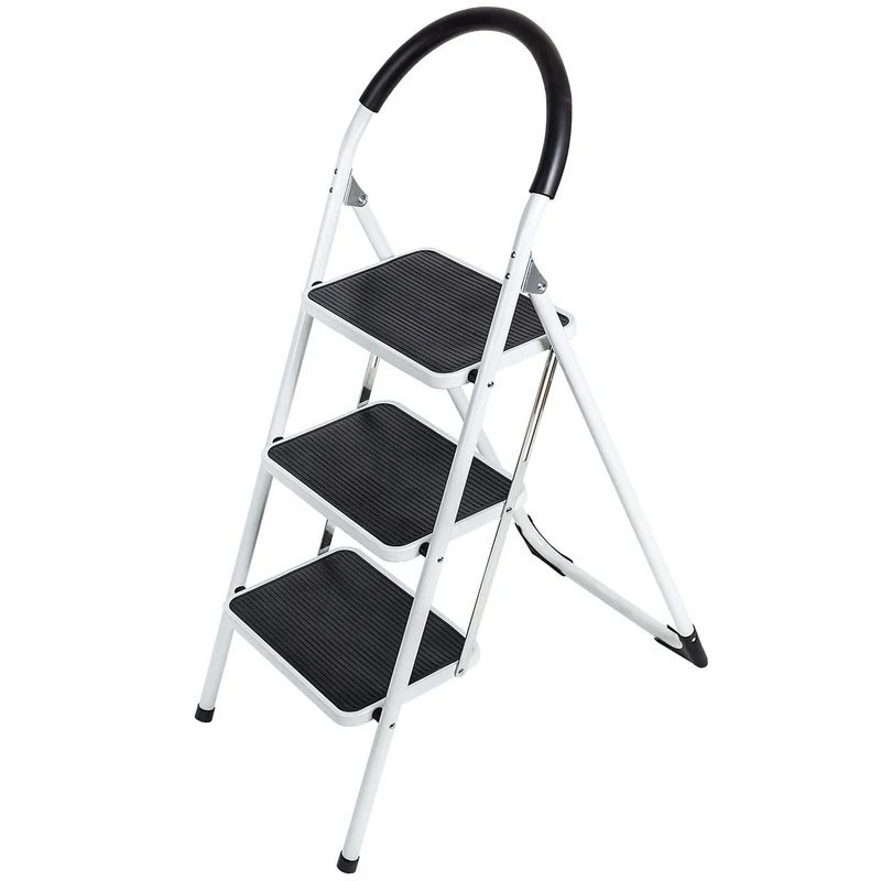 WonderWorker Bold - Stabile Sicherheitsleiter Bis 150 KG, Leiter mit Extra Breite Anti-Rutsch Stufen, Klappleiter 3 Stufen, Klappbar Stufenleiter