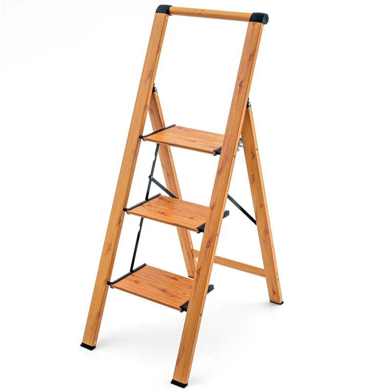 Tatkraft UP – Trittleiter mit 3 Stufen, bis 150 kg belastbar, Klappbar, 3 breite Anti-Rutsch-Stufen, hoher Handlauf, Gewicht 4,6 kg., 4,5 cm tief