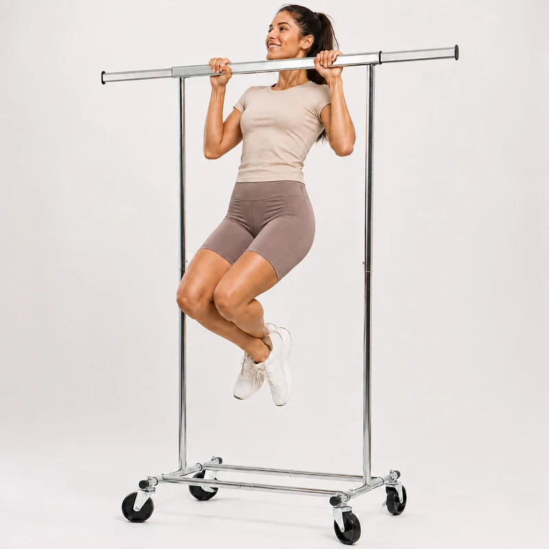 Tatkraft Darren Kleiderständer Stabil auf Rollen, bis 100 kg, Klappbar, Montage in 1 Minute, Kleiderstange 91–132×45,4×160cm, verchromter Stahl