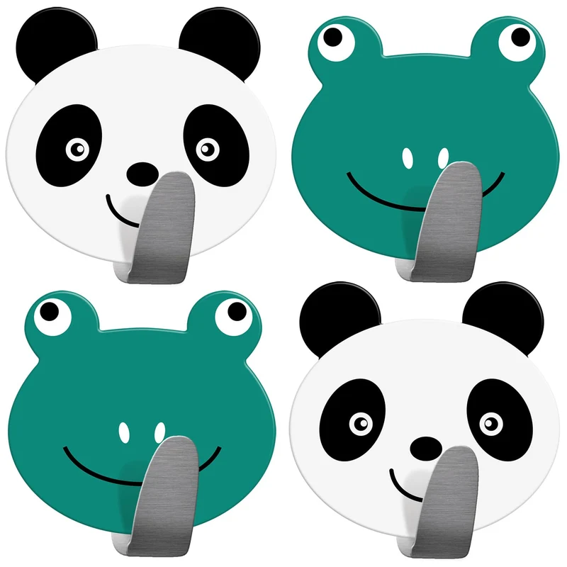 Tatkraft Tream - Klebehaken, Klebehaken Kinder, 4-er Pack, Handtuchhalter, Aus Edelstahl, Panda und Frosch Design, Handtuchhaken Selbstklebend