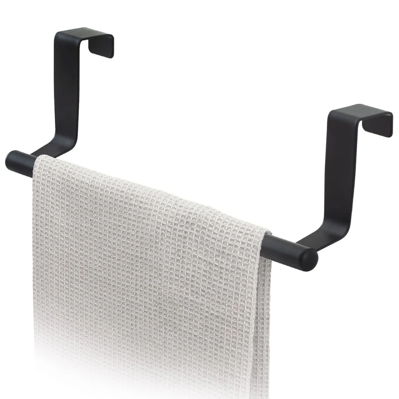 Tatkraft Horizon Black – Tür-Handtuchhalter mit Kratzschutzstreifen, 23 × 7,3 cm, Metall, Schwarz.