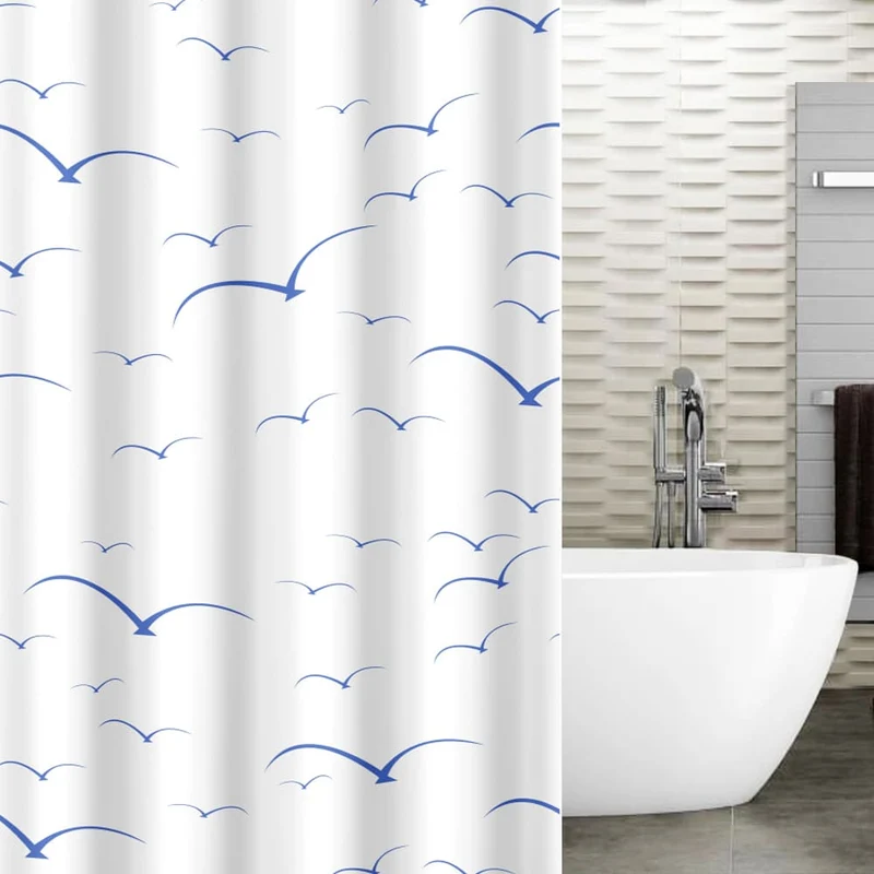Tatkraft Seagulls - Duschvorhang, Duschvorhang Badewanne, Duschvorhang Textil, Duschvorhang Modern, mit 12 Vorhangringen, Textil Polyester, 180x180 cm