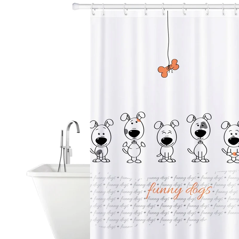 Tatkraft Funny Dogs Duschvorhang, Duschvorhang Textil, mit 12 Vorhangringen, Bade Vorhang, Textil Polyester, 180x180 cm