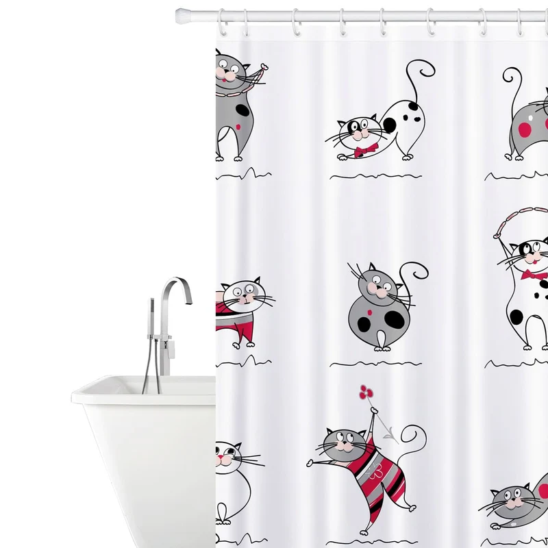 Tatkraft Funny Cats - Duschvorhang, Duschvorhang Badewanne, Duschvorhang Textil, Duschvorhang Modern, 12 Vorhangringen, Textil Polyester, 180x180cm