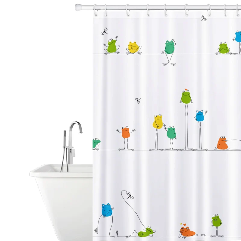Tatkraft Funny Frogs - Duschvorhang, Duschvorhang Textil, Duschvorhang Modern, mit 12 Vorhangringen, 180x180 cm, Textil Polyester