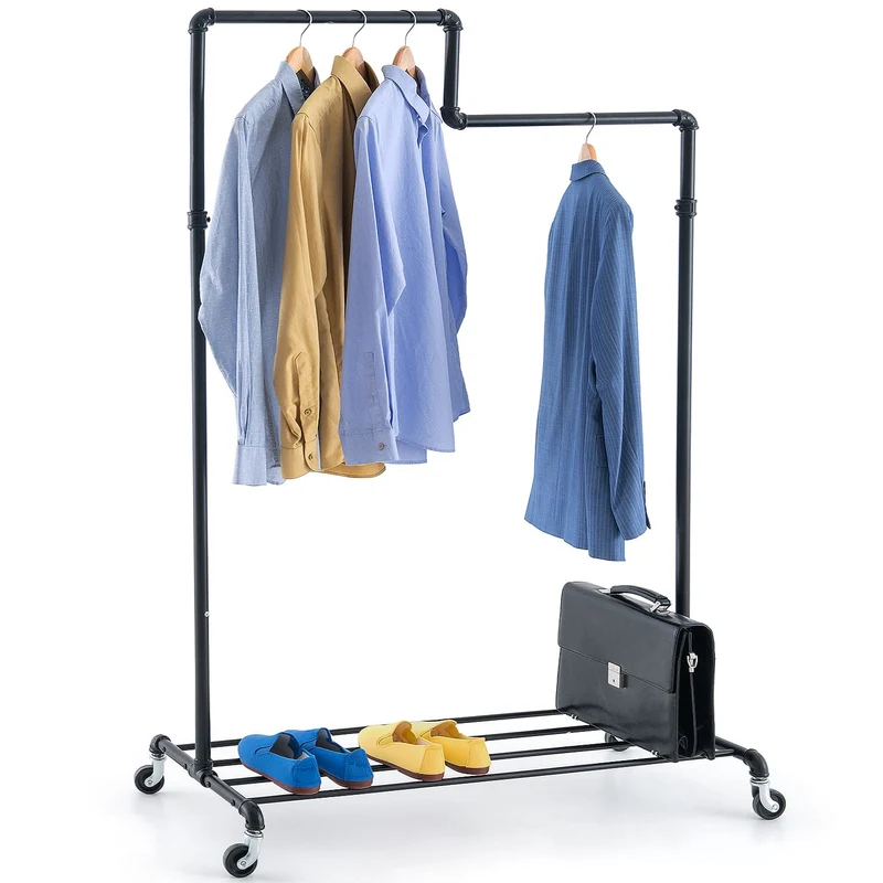 Tatkraft Tube - Kleiderständer Stabil, Garderobenständer mit Ablage, Rollgarderobe, bis 100 kg, im Industriedesign, Schwarz