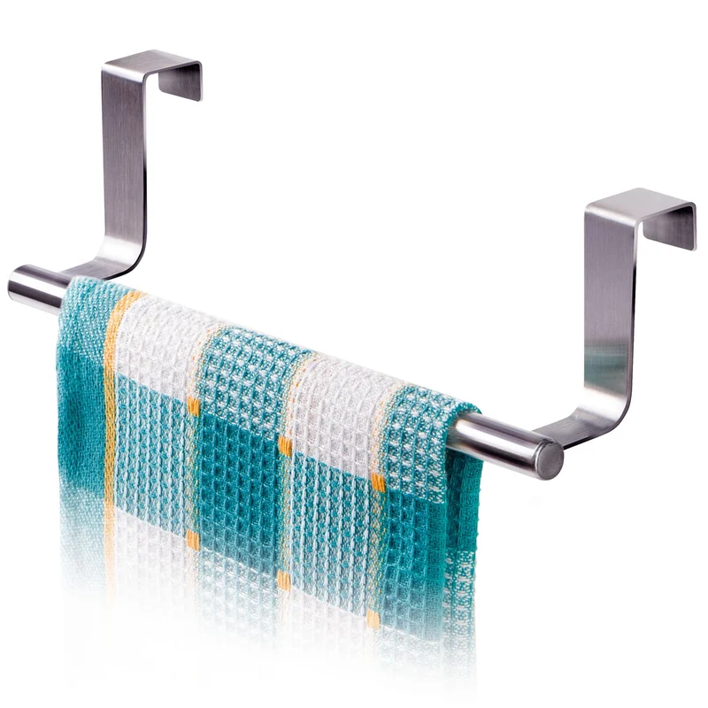 Tatkraft Horizon - Handtuchhalter Ohne Bohren, Türhaken Für Küche Badezimmer, mit Anti Kratz Strips, Geschirrtuchhalter, 7.3x23 cm, Edelstahl