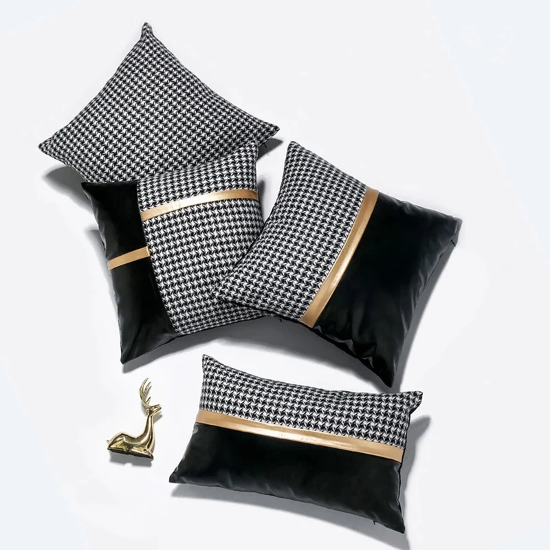 Kunstleder-Nähte Goldfolien-Kissenbezüge 4er-Set