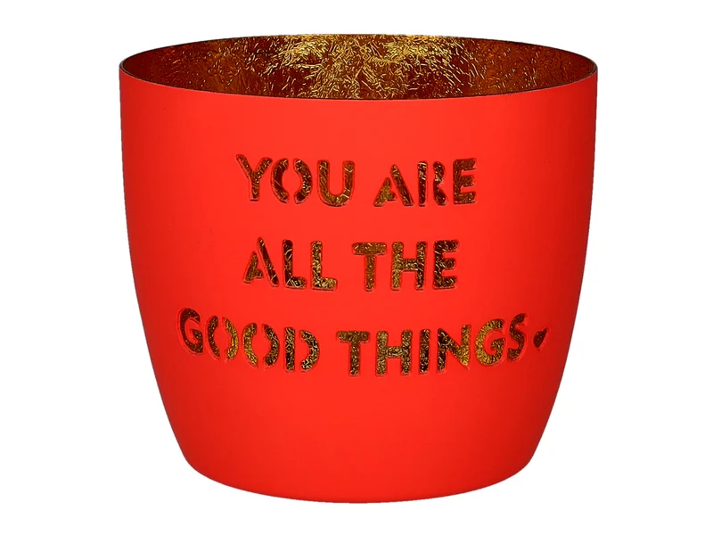 Giftcompany Madras Windlicht M You are all the good things neon coral/gold 8,5cm