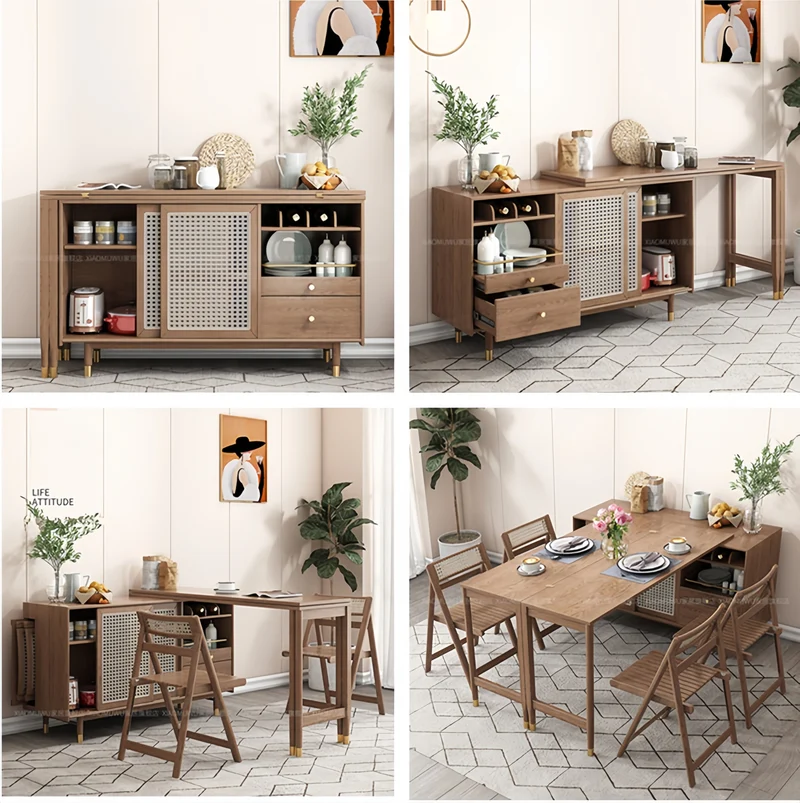 Klappbarer und erweiterbarer Multifunktions-Esstisch im neuen Design mit Seitenschrank