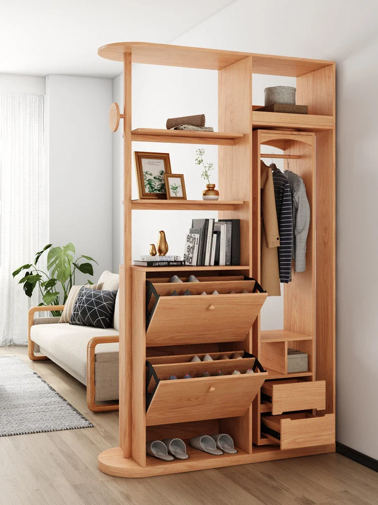 Multifunktions-Eingangsflur-Baum mit drehbarem Kleiderschrank mit Ganzkörperspiegel und kippbarem Schuhschrank