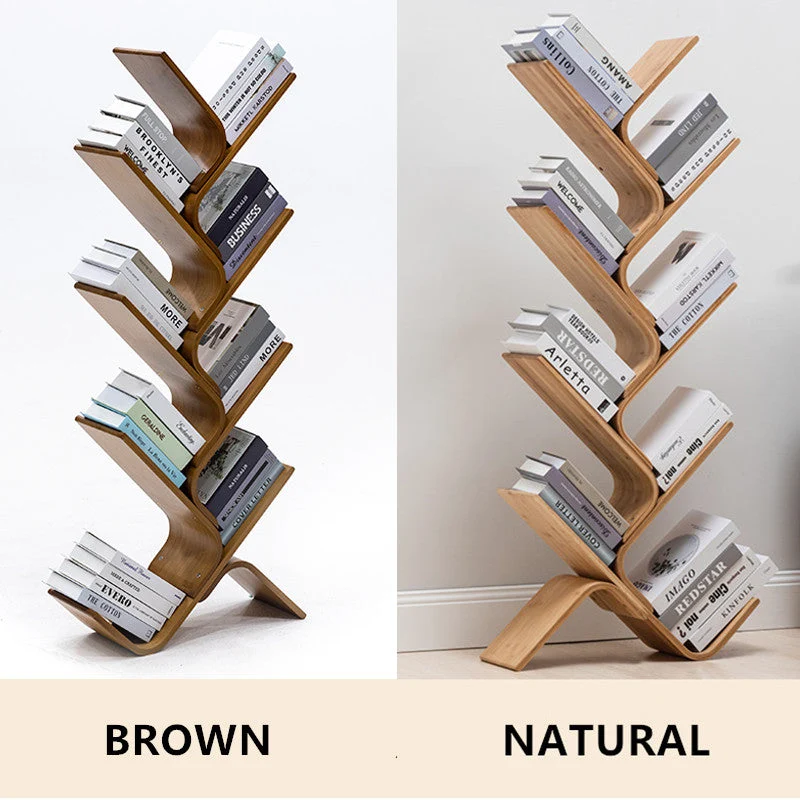 Modernes, bodenstehendes, gebogenes Baum-Bücherregal aus gebogenem Bambus