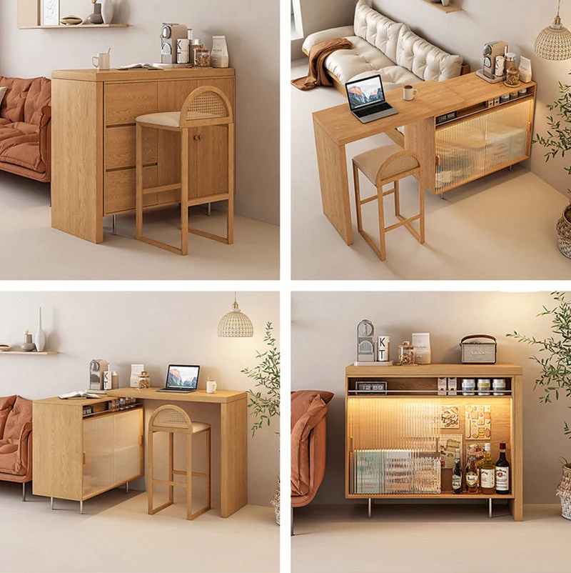 L-Bartisch mit beidseitigem Stauraum, Buffet-Sideboard-Schrank
