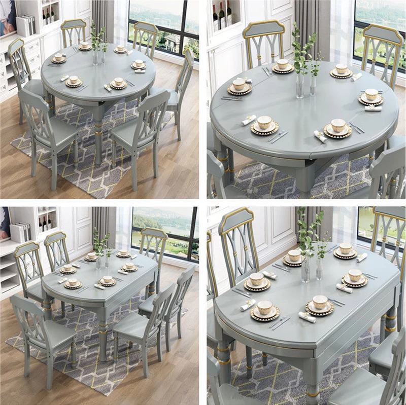 2-in-1-Esstisch-Set aus rundem, quadratischem Massivholz