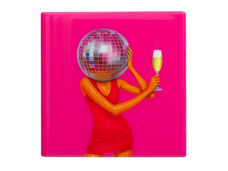 Giftcompany Love Tiles Untersetzer Frau mit Disco Kugel neon pink 11x11cm