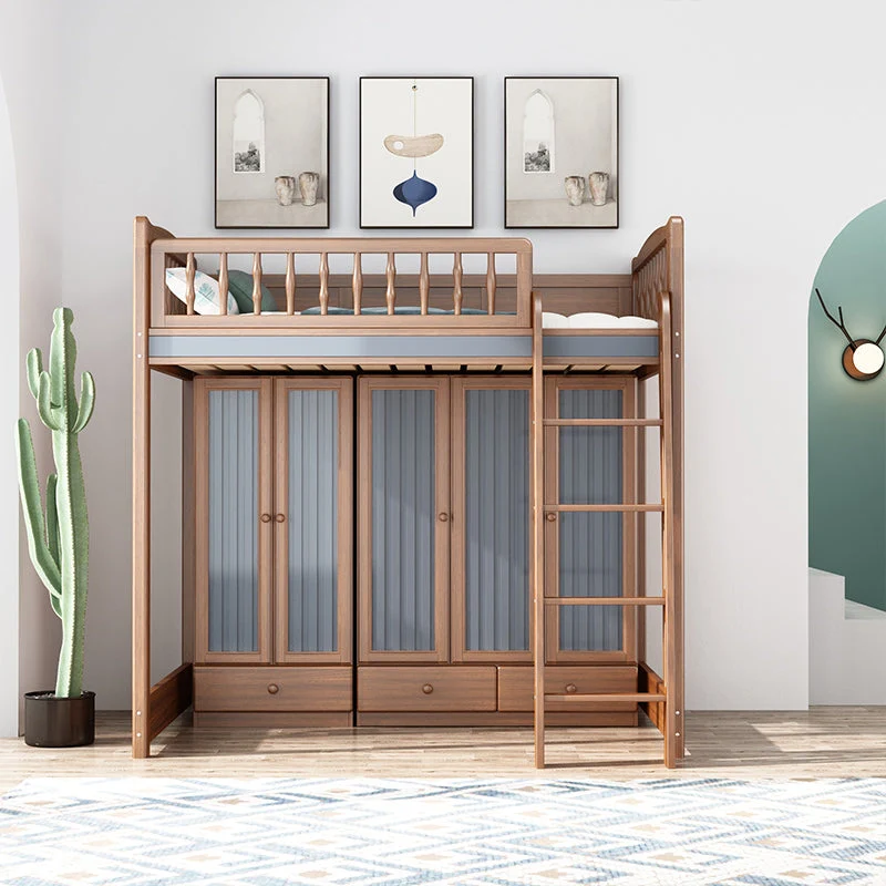 Hochbett aus Massivholz mit Kleiderschrank und Schreibtisch