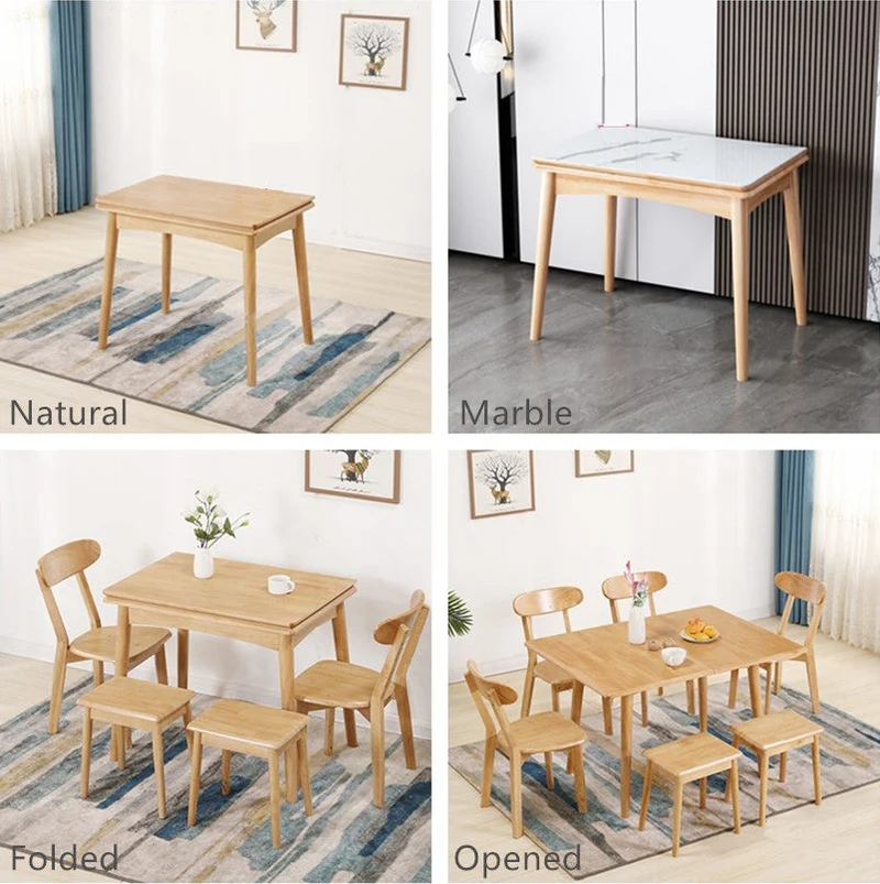 Platzsparendes Design, faltbarer und erweiterbarer Massivholztisch