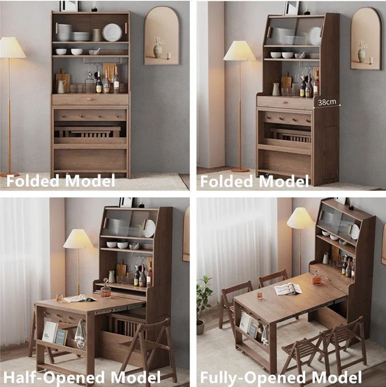 Stallschrank mit ausziehbarem Tisch und Klappstühlen